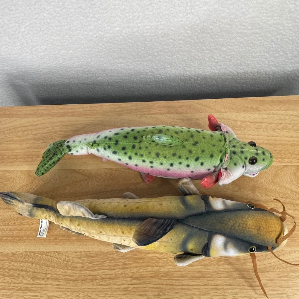 Bass Pro Shops Plush Fish Set Rainbow Trout and Catfish Realistic Stuffed Toys